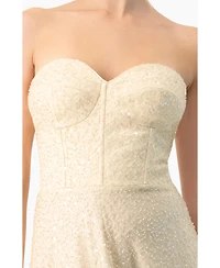 Ivonne Women's Strapless Bustier Sequin Midi Dress