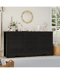 homfan 9-Drawer 59-Inch Wide Wooden Long Dresser with Handles for Bedroom or Living Room