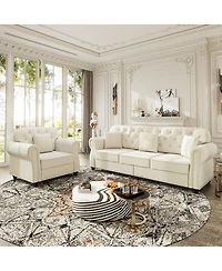 Streamdale Furniture Velvet Nailhead Rolled Arm Sofa with Ottoman
