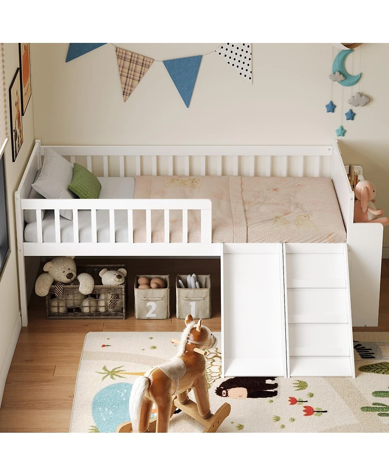 Streamdale Furniture Wooden Loft Bed with Storage, Slide and Ladder