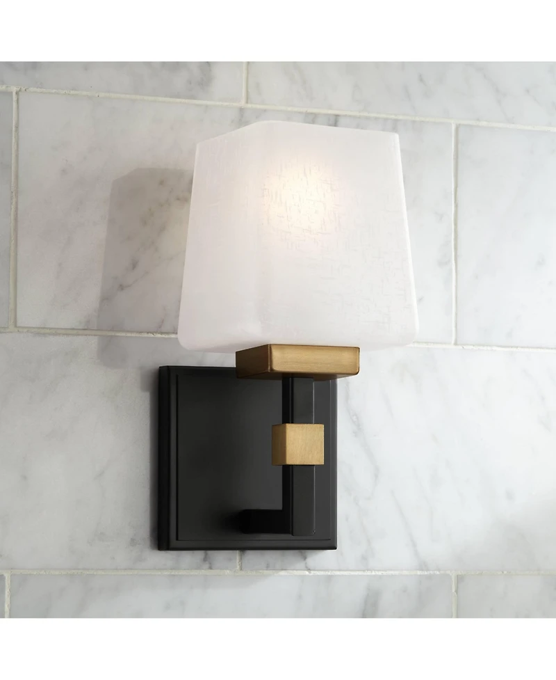 Possini Euro Design Beauregard Modern Wall Light Sconce Hardwire 4 1/2" Fixture Square Linen Glass for Bedroom Reading Hallway House Home