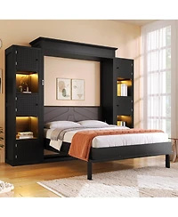 Streamdale Furniture Murphy Bed with Led Lights and Storage Shelves