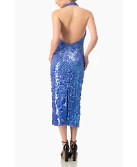 Ivonne Women's Halter Paillette Sequin Midi Dress With Open-Back