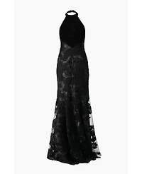 Ivonne Women's Halter Floral Lace Mermaid Gown