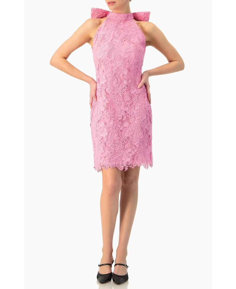Ivonne Women's Lace Halter Bow Mini Dress