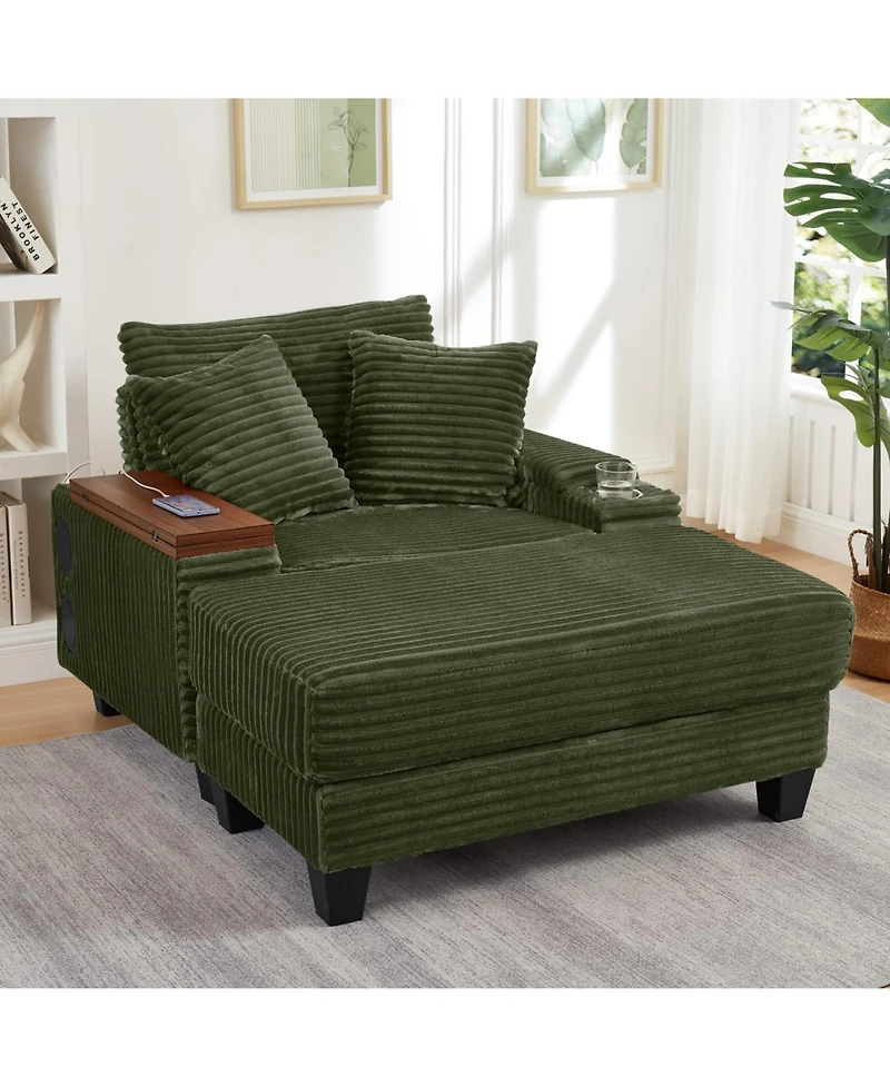 Streamdale Furniture Corduroy Sofa Bed with Ottoman, Bluetooth, Usb