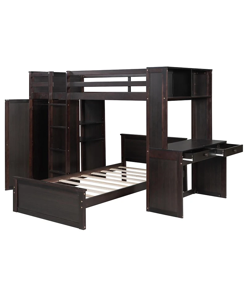 Streamdale Furniture Twin Loft Bed With Desk, Shelves, Wardrobe
