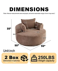 Streamdale Furniture 55"L Corduroy Foam Single Swivel Chair, Fluffy Modern Sleeper, 360 Degree Swivel