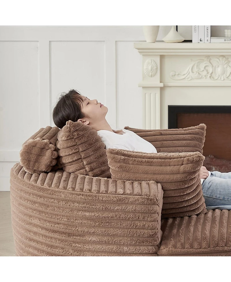 Streamdale Furniture 55"L Corduroy Foam Single Swivel Chair, Fluffy Modern Sleeper, 360 Degree Swivel