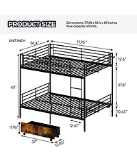 Streamdale Furniture Metal Split Bunk Bed w/ Usb, Storage, Guardrail, Ladder