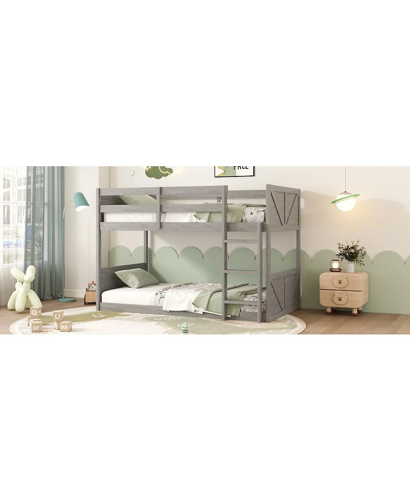 Streamdale Furniture Floor Bunk Bed w/Ladder, Panel Headboard