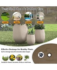 Asagikoiai Egg-Shaped Mgo Outdoor Planter Set of 3, Stone-Look Design