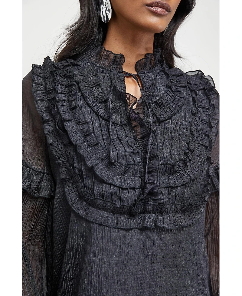 Warehouse Women's Crinkle Stripe Frill Midi Dress