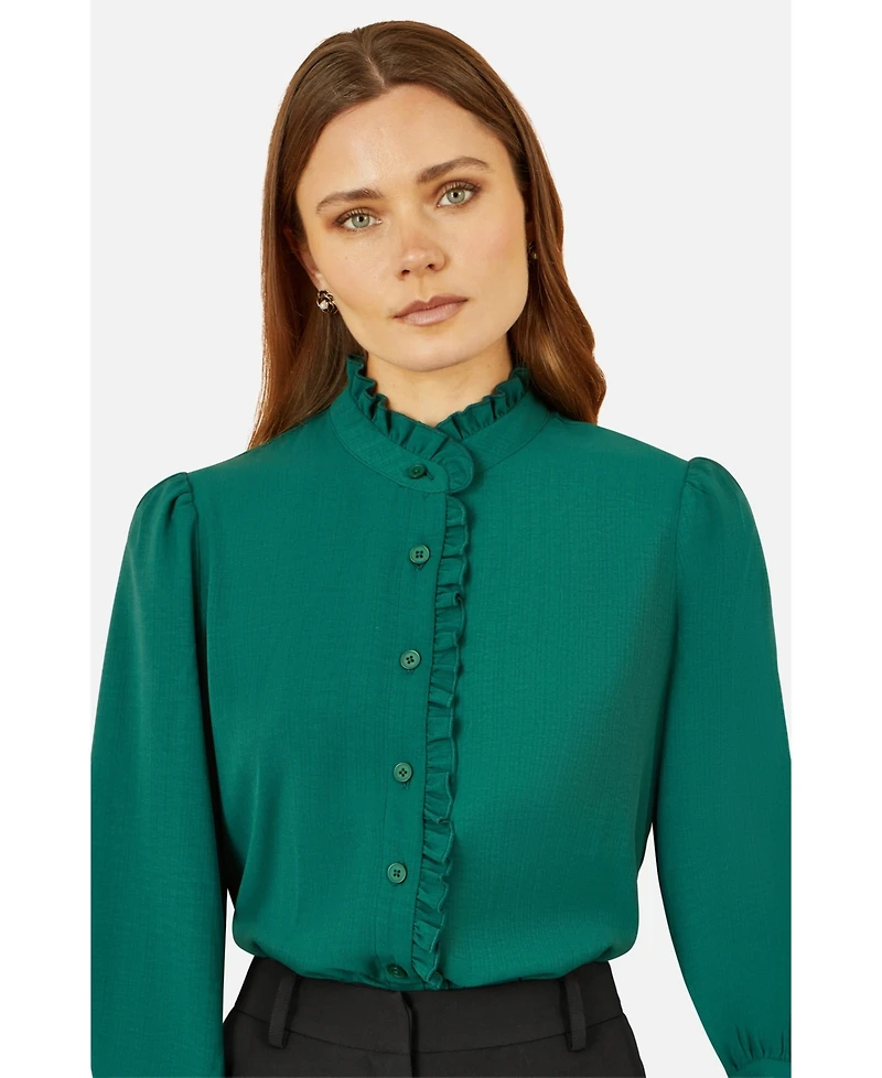 Yumi Women's Frill High Neck Shirt