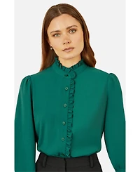 Yumi Women's Frill High Neck Shirt