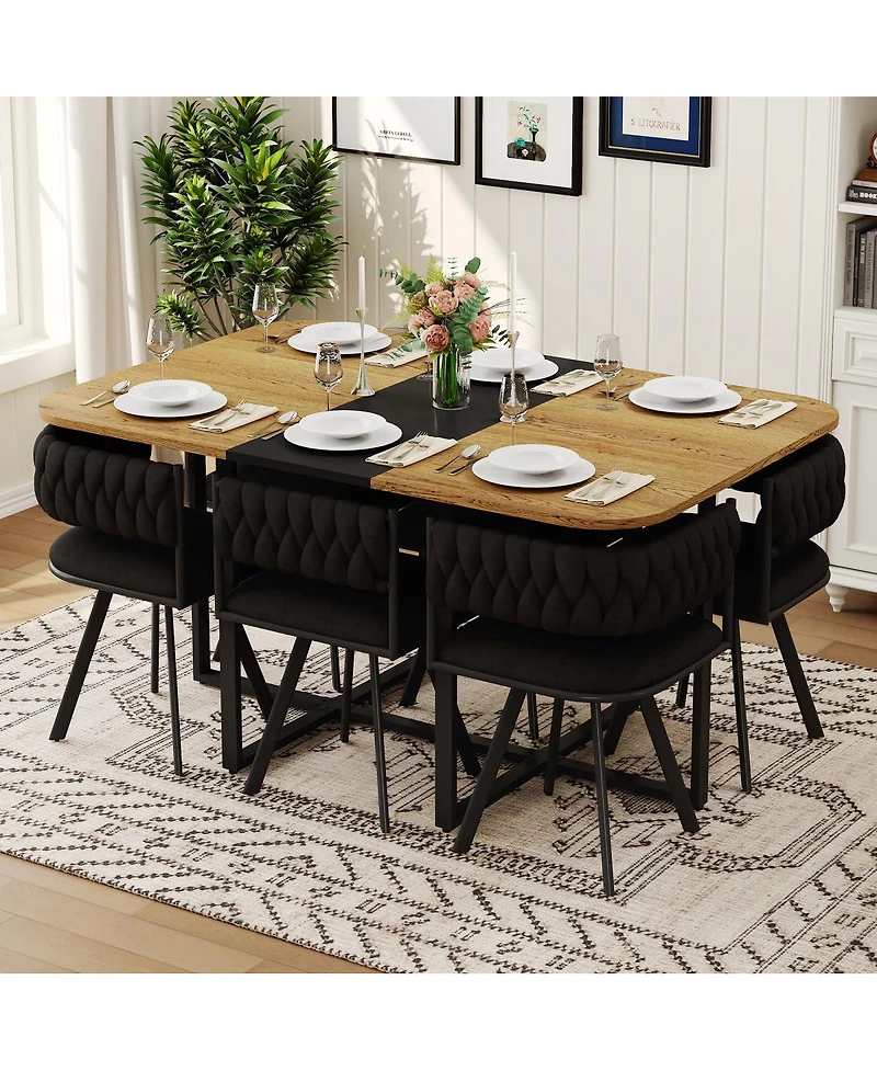 Streamdale Furniture 6-Seat Dining Set: Velvet Chairs and Wood Grain Table