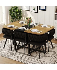 Streamdale Furniture 6-Seat Dining Set: Velvet Chairs and Wood Grain Table