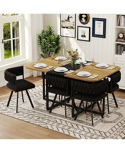 Streamdale Furniture 6-Seat Dining Set: Velvet Chairs and Wood Grain Table