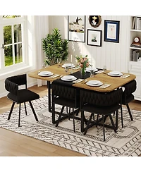 Streamdale Furniture 6-Seat Dining Set: Velvet Chairs and Wood Grain Table