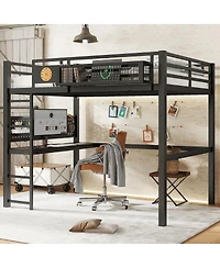 Streamdale Furniture Metal Loft Bed with Desk, Storage, Clock, and Charging Port