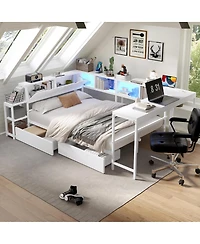 Streamdale Furniture Bed With Bookcase, Led, Charging, Storage Drawers