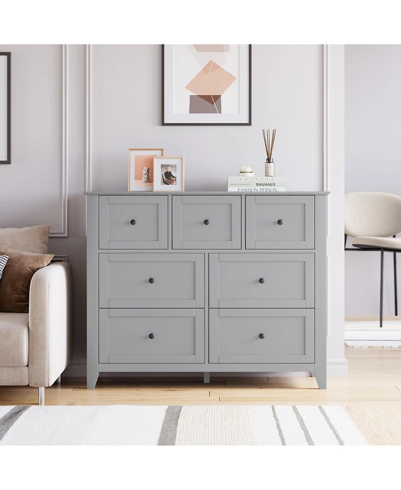 homfan 7-Drawer Farmhouse Dresser, Tall Wood Storage Chest with Deep Drawers and Metal Handles for Multi-Room Use