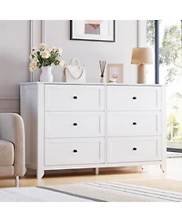 homfan 6-Drawer Farmhouse Dresser, 53.9" Wide Wood Storage Chest with Deep Drawers for Bedroom, Hallway and Living Areas