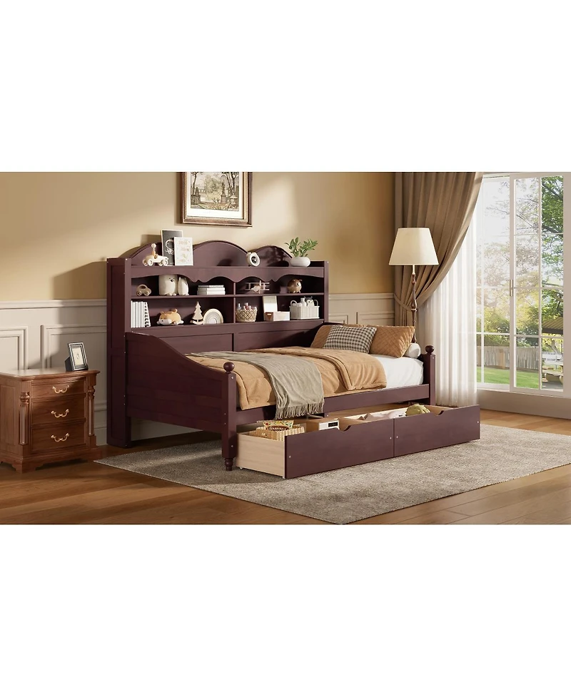 Streamdale Furniture Espresso Wooden Twin Daybed with Storage Drawers and Headboard
