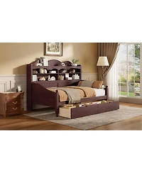 Streamdale Furniture Espresso Wooden Twin Daybed with Storage Drawers and Headboard