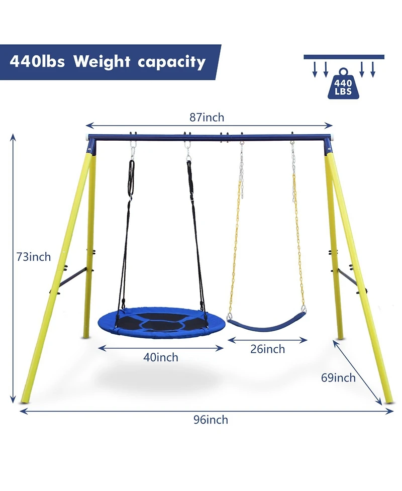 Streamdale Furniture Boys Indoor/Outdoor Metal Swing Set with Safety Belt for Backyard