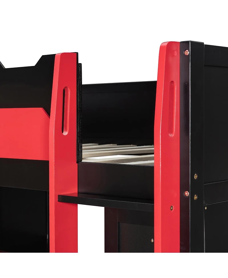 Streamdale Furniture Wood Loft Bed with Desk, Multi-storage Shelves, Usb and Rgb Light