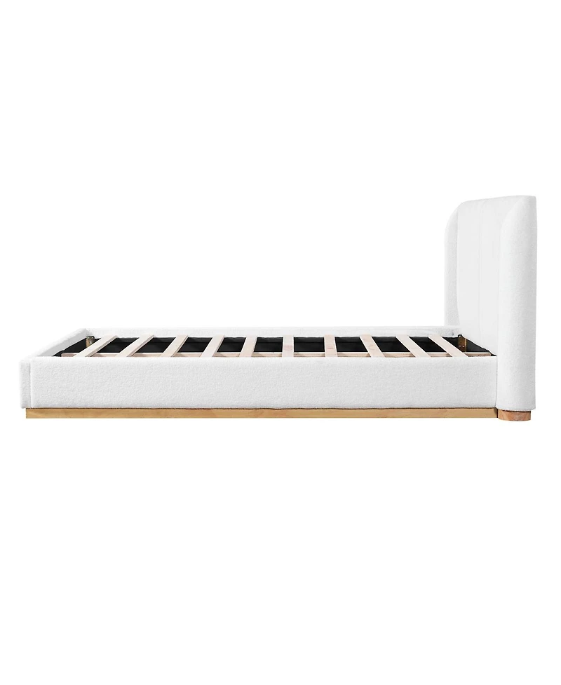 Streamdale Furniture Modern Boucle Winged Bed Frame with Enclosed Wood Base