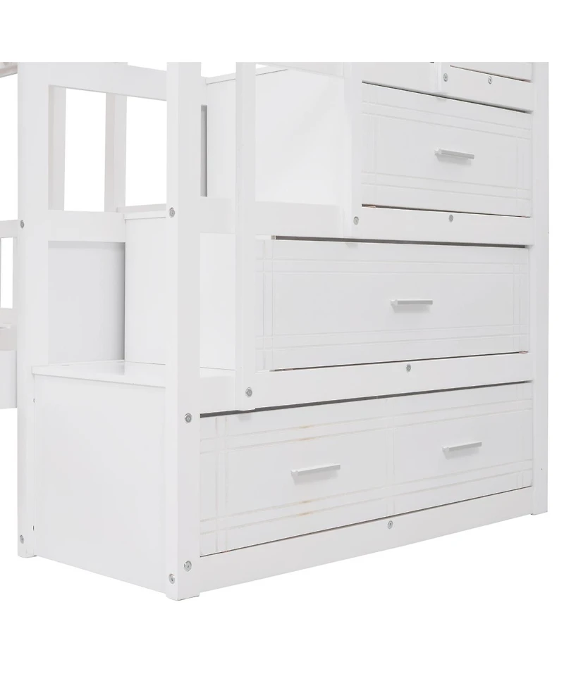 Streamdale Furniture Wood Triple Bunk Bed with Drawers and Guardrails