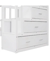 Streamdale Furniture Wood Triple Bunk Bed with Drawers and Guardrails