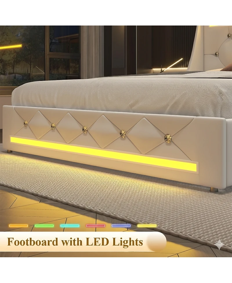 Streamdale Furniture Upholstered Bed Led, Drawers, Charging, No Box Spring