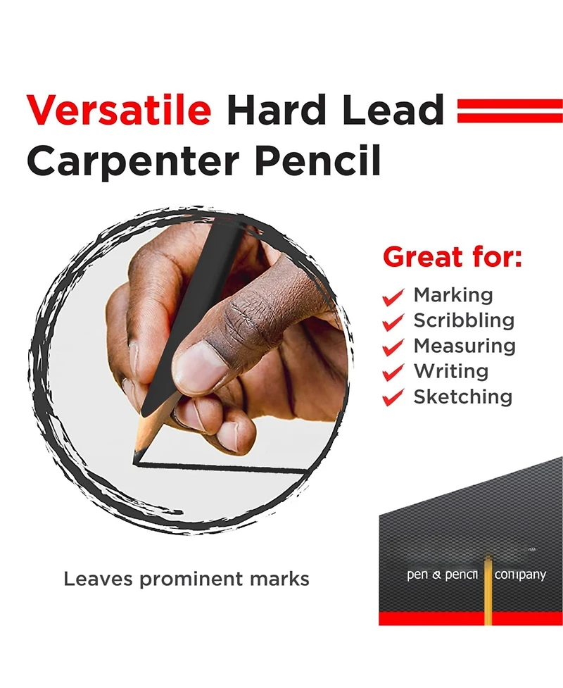 Gnuadz Carpenter Pencils Hard Lead Wooden Lumber #2 Hb Black