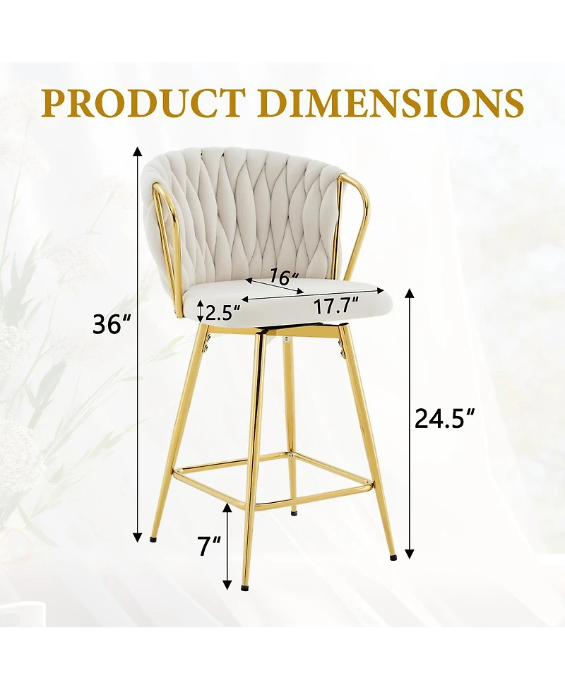 Streamdale Furniture Velvet Braided Bar Stools Set of 2