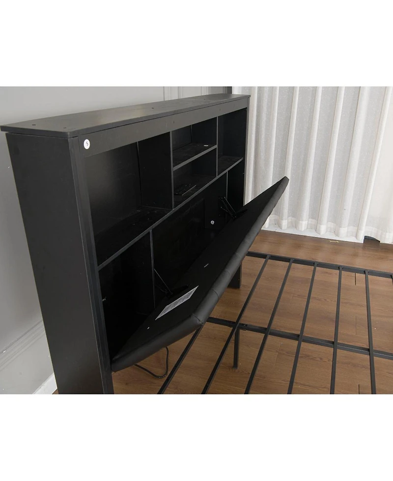 Streamdale Furniture Queen Bed Frame With Storage Headboard, Led, Charging, 4 Drawers
