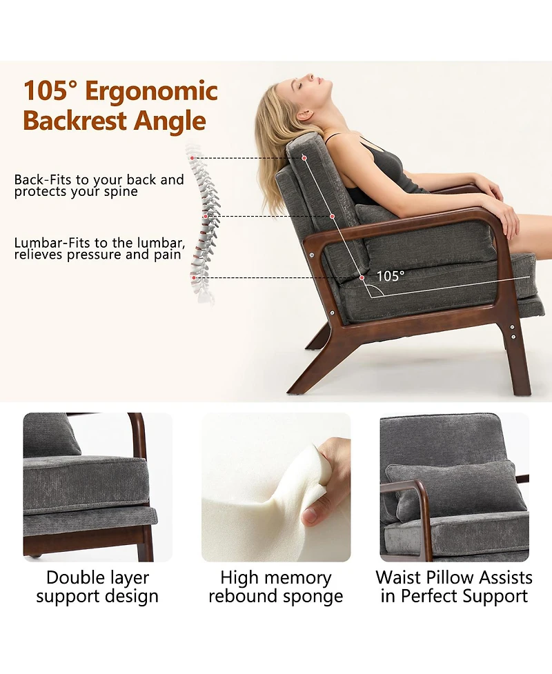 Streamdale Furniture Comfy Upholstered Accent Chair with Wood Arms.