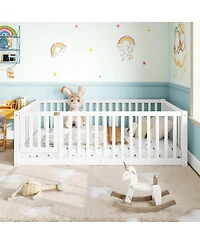 Streamdale Furniture Twin Size Bed Floor Bed with Safety Guardrails and Door for Kids