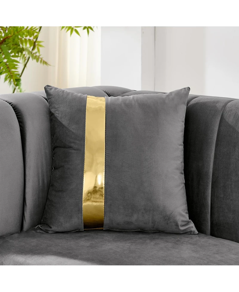 Streamdale Furniture Velvet Loveseat Sofa with Gold Trim and Pillows