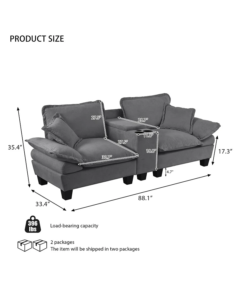Streamdale Furniture Modular L-Shape Cloud Couch with Storage and Cup Holders