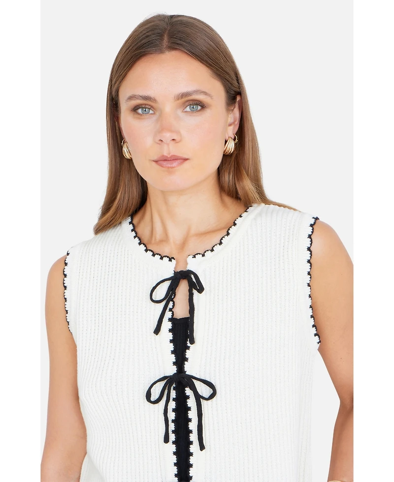 Yumi Women's Knitted Bow Trim Waistcoat