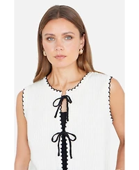 Yumi Women's Knitted Bow Trim Waistcoat