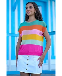 Yumi Women's Block Stripe Relaxed Knitted Top