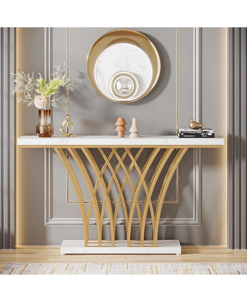 Tribesigns 59 inch Console Table, Modern Entryway Table with Grid-Shaped Metal Base