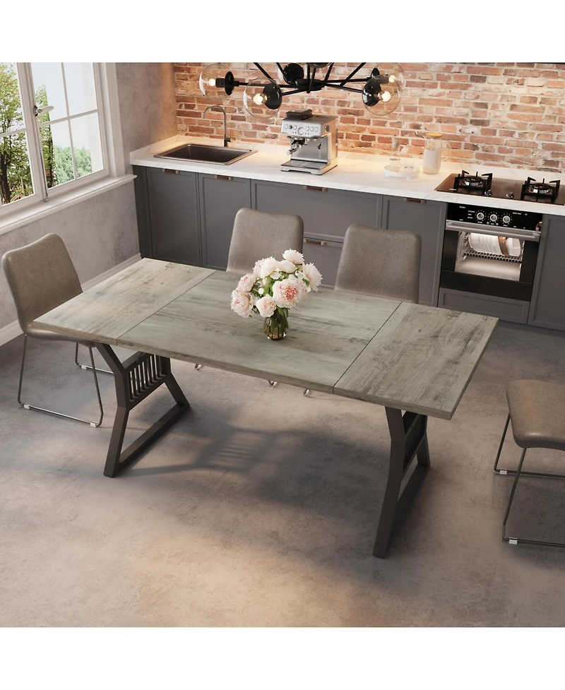 homfan Farmhouse Dining Table for 4 to 6, Rectangular Kitchen with Metal Legs
