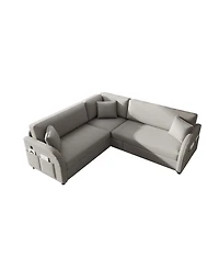 Streamdale Furniture L-Shaped Sofa with Pull-Out Bed, Teddy Upholstered Sectional