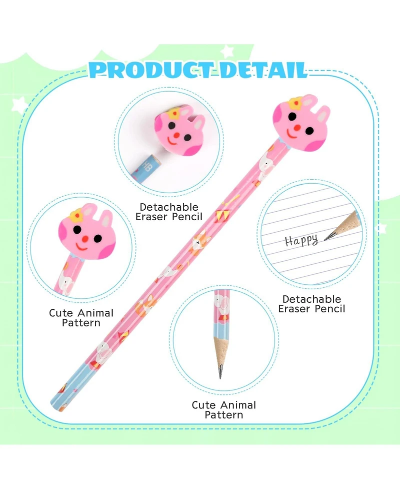 Gnuadz Cute Pencils With Fruit Animal Top Eraser For Students 24pcs