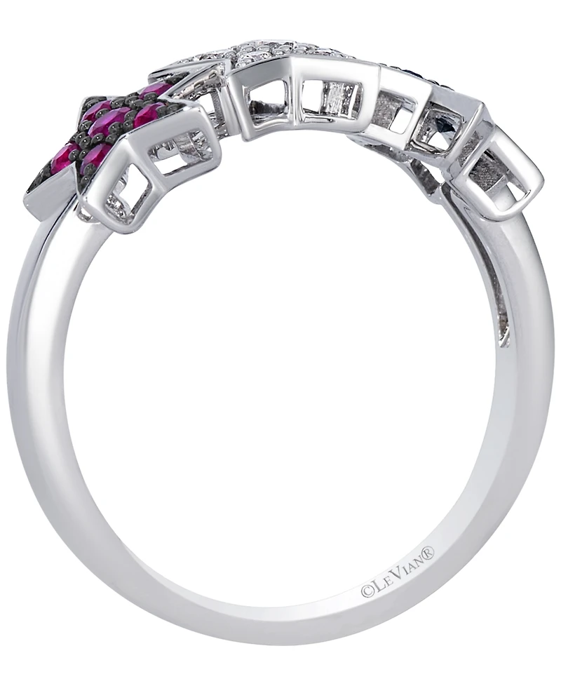 Le Vian Blueberry Sapphire, Passion Ruby (1/4 ct. t.w.) & Vanilla Diamond (1-1/10 ct. t.w.) Americana Stars Ring in 14k Vanilla Gold